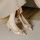 Sheepskin nude thick heel pointed toe mid-heel 5cm high heels for women 7cm 2025 spring and autumn soft leather with skirt single shoes