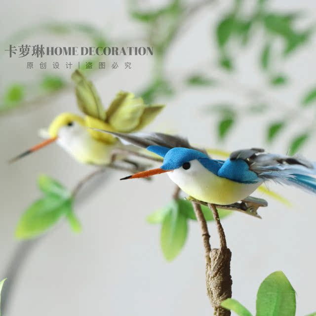 Simulated feather hummingbird colorful bird garden gardening landscape green plant decoration crafts fake bird home decoration