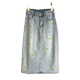 Clearance European denim skirt spring and summer embroidered flower high waist straight skirt casual sweet midi skirt
