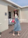 Clearance European denim skirt spring and summer embroidered flower high waist straight skirt casual sweet midi skirt
