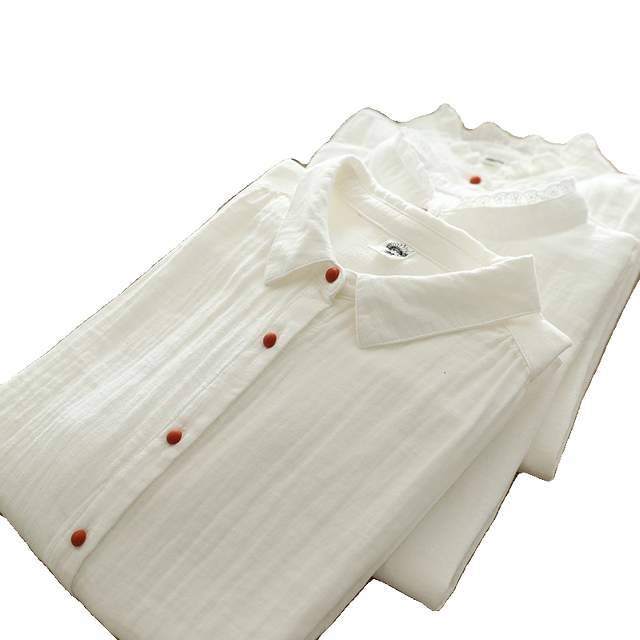Pure cotton stand collar black ears white shirt Japanese spring and autumn new long-sleeved solid color base age-reducing layered shirt for women