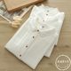 Pure cotton stand collar black ears white shirt Japanese spring and autumn new long-sleeved solid color base age-reducing layered shirt for women