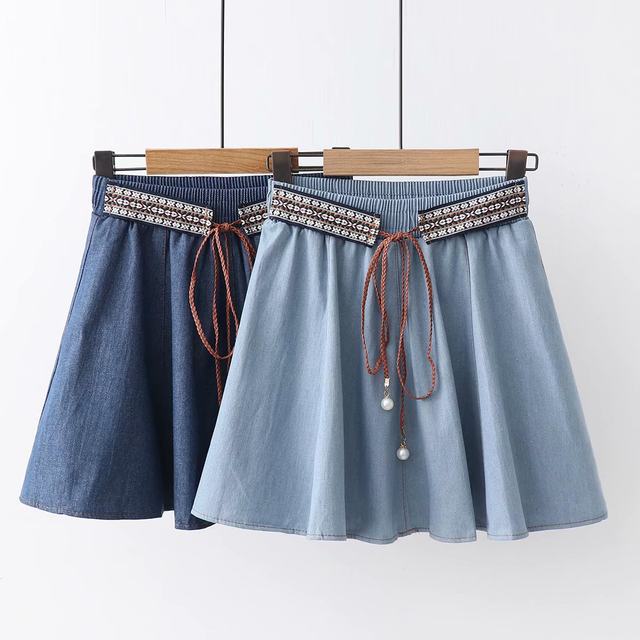 Japanese Mori Women's Spring and Summer Clothing Ethnic Style Lace-up Denim Skirt Student Girl Soft Cute Girl Short Skirt Umbrella Skirt