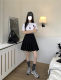 Large size high-waisted ruffled skirt, spring and summer slim and versatile A-line pleated short skirt, fat mm belly-covering black umbrella skirt