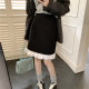 French retro black ear design skirt mid skirt for women in spring and summer fat mm versatile high waist packed hip A-line skirt

