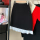 French retro black ear design skirt mid skirt for women in spring and summer fat mm versatile high waist packed hip A-line skirt
