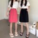 Summer Korean mid-length skirt, large size high waist versatile denim skirt, student solid color slit skirt, ins trendy
