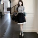 French retro black ear design skirt mid skirt for women in spring and summer fat mm versatile high waist packed hip A-line skirt
