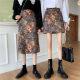 Oil painting printed skirt Female autumn and winter covers thin split middle skirt student A -line hip skirt large size short skirt tide
