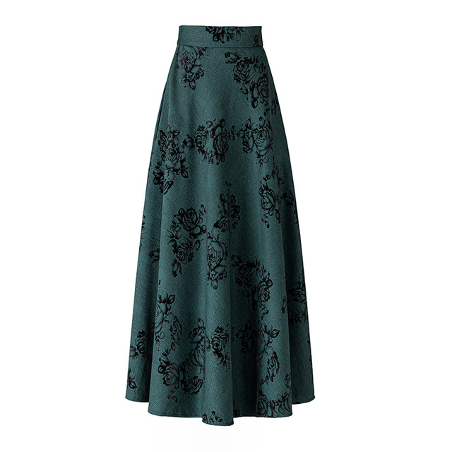 2024 Spring and Autumn New Printed Skirt for Women versatile high-waisted A-line Skirt Mid-length Thickened Slim Large Size Long Skirt
