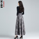 Skirt Spring and Autumn 2025 new gray floral A-line long skirt with high waist covering belly drooping large size umbrella skirt
