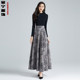 Skirt Spring and Autumn 2025 new gray floral A-line long skirt with high waist covering belly drooping large size umbrella skirt
