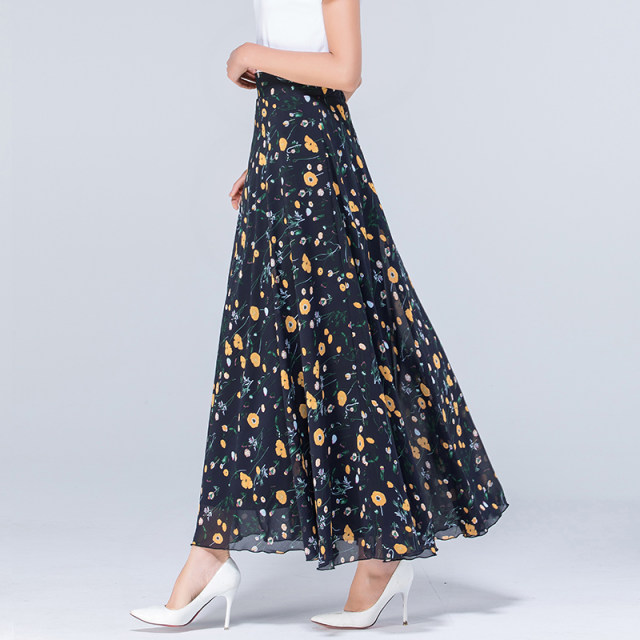 2021 Summer new versatile chiffon half -body long skirt ladies high -waist A -line large size dance skirt

