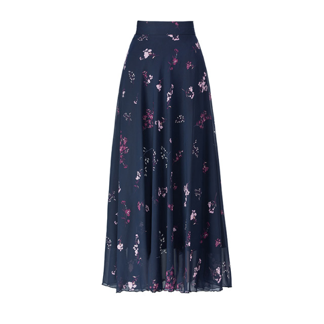 2024 Summer wild floral chiffon half body long skirt new high -waisted A -line skirt big size dance long skirt
