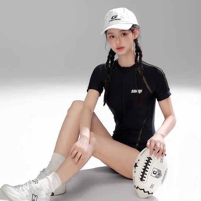 Sanqi swimsuit women's 2025 new hot model large size conservative one-piece flat corner swimming pool special racing swimsuit
