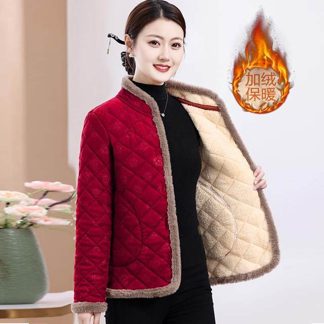 New corduroy thickened cotton jacket for women in winter middle-aged and elderly warm cotton jacket for mothers dresses fashionable plush cotton jacket