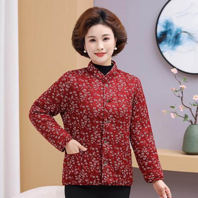 Mother's winter clothing thickened velvet jacket middle-aged and elderly women's clothing floral small cotton-padded coat autumn and winter new grandma's warm cotton-padded jacket