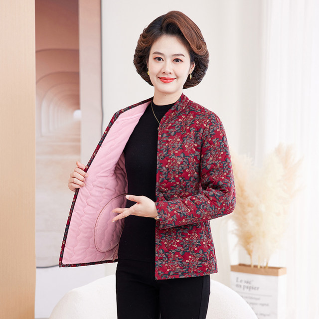 Mom's winter camel velvet cotton padded jacket, middle-aged and elderly women's back protector, warm padded coat, grandma's coat, thickened cotton coat