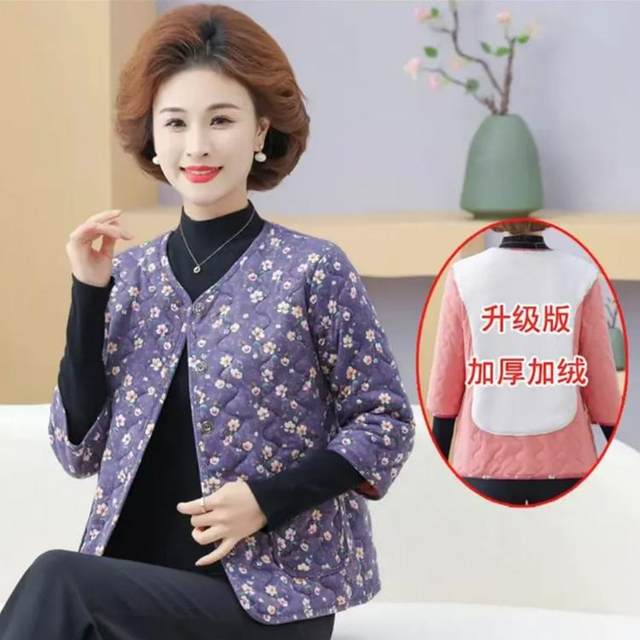 Mom's new autumn and winter 7-quarter sleeve camel velvet cotton vest middle-aged and elderly women's warm horse clip plus velvet vest cotton jacket