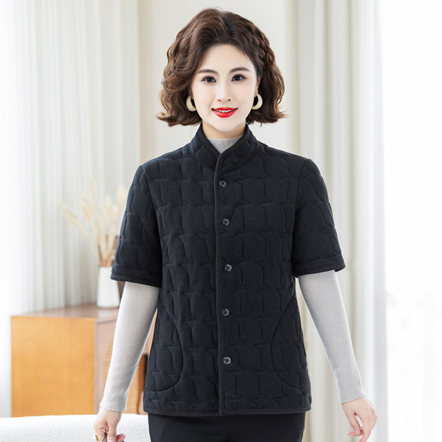 Autumn and winter new style for middle-aged and elderly mothers plus velvet warm mid-sleeve cotton-padded coat for women, inner vest, cotton-padded jacket, close-fitting cotton vest