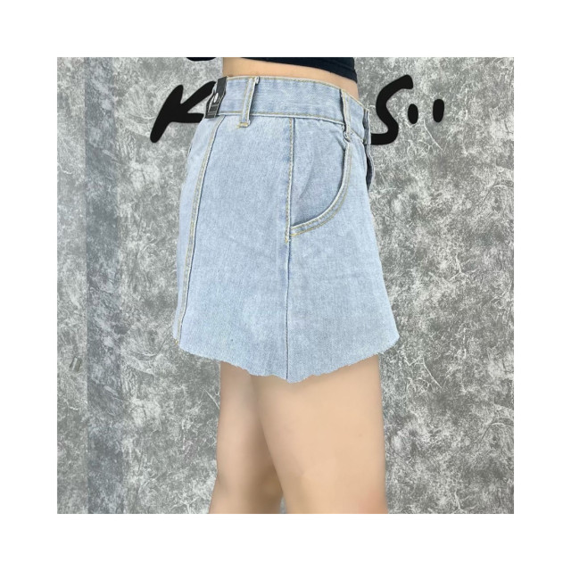 American hot girl denim skirt women ins fashion old blue mid-high waist slimming summer irregular miniskirt

