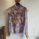 100 silk crepe printed shirt for women in spring new French retro palace style bow tie top