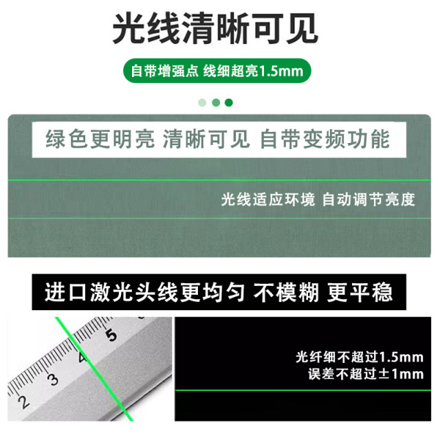 Laser level green light high-precision strong light thin line laser 12-level water meter infrared twelve-line automatic line