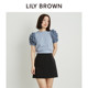 Lily brown spring and summer high -waisted zipper wild babes A -line short skirt lwfs242117
