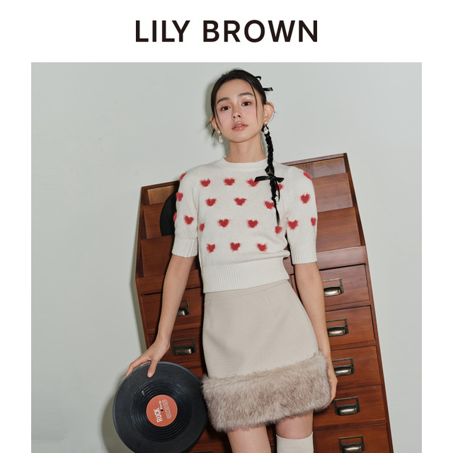 LILY BROWN autumn and winter style cute wide breasted spliced ​​high waist A-line skirt LWFP244032