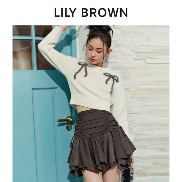 LILY BROWN autumn and winter style college style pleated irregular high waist skirt LWFS244147

