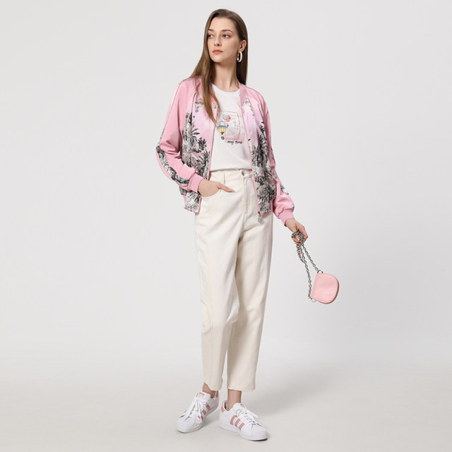 The same style of Matinusa pink printed zipper jacket in the mall is fashionable, casual and versatile, women's clothing