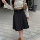 Large size black mid-length pleated skirt for women in spring and autumn high-waisted retro college style skirt slim suit a-line skirt
