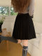 Black Large Size Retro Pleated Skirt Women's Large Size High Waist Mid Skirt 2024 Summer New Korean Style College Style Skirt