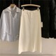 Korean order light blue rear slit denim skirt for women in early spring high waist slim mid-length hip-cover skirt
