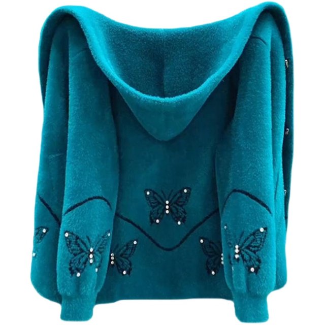 Imitation mink plush sweater jacket for women Spring and Autumn 2025 new short hooded loose fashionable short mom suit thickened