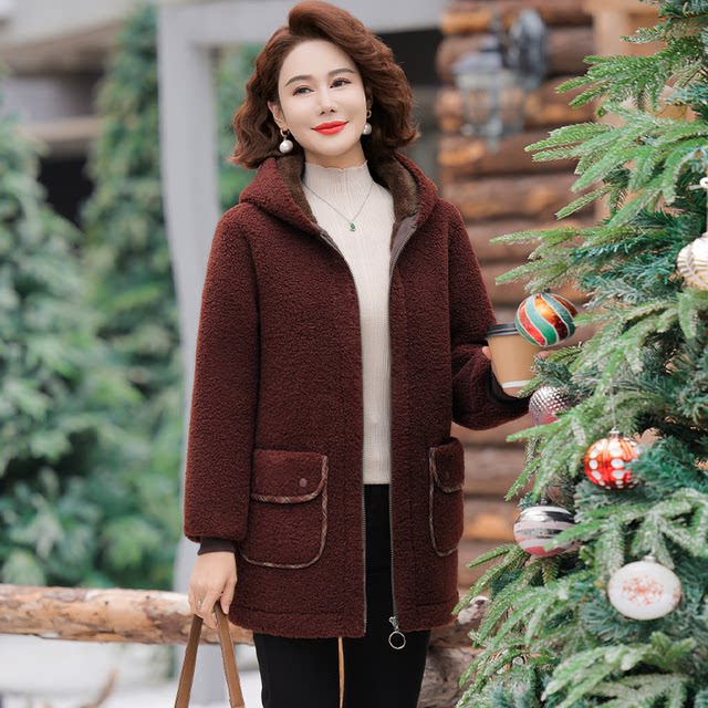 Mother's winter clothing, style, velvet and thickened cotton coat, middle-aged women's lamb velvet cotton-padded jacket, middle-aged and elderly autumn and winter warm coat