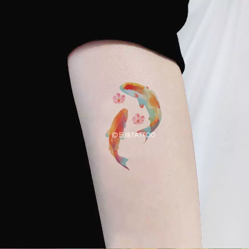 玩味古风好运锦鲤纹身贴持久防水男女转运彩色鲤鱼花性感