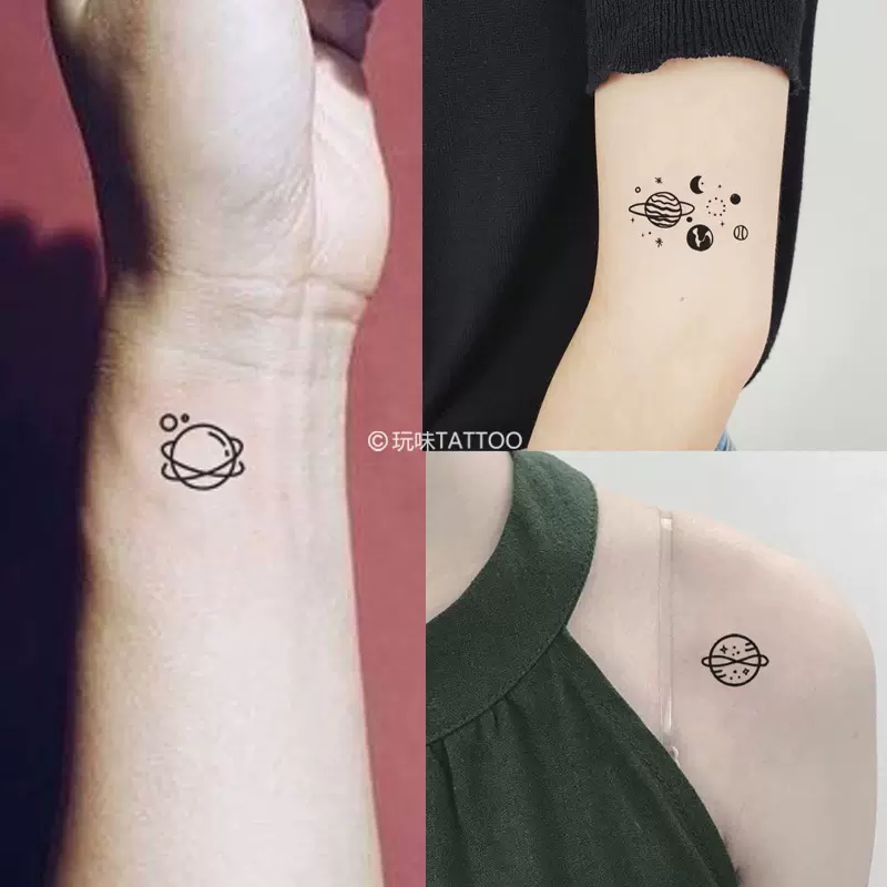 玩味5张原创个性星球纹身贴ins持久防水男女性感锁骨手腕刺青