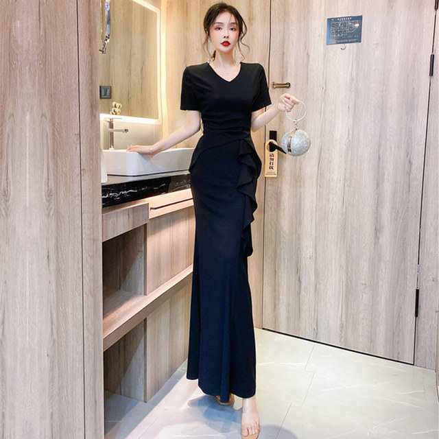 Summer new style celebrity temperament V-neck ruffle slim hip high ...