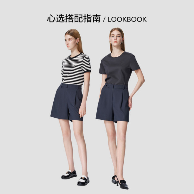 
PRICH simple loose casual pleated five-point pants summer style slimming wide-leg A-line thin shorts for women