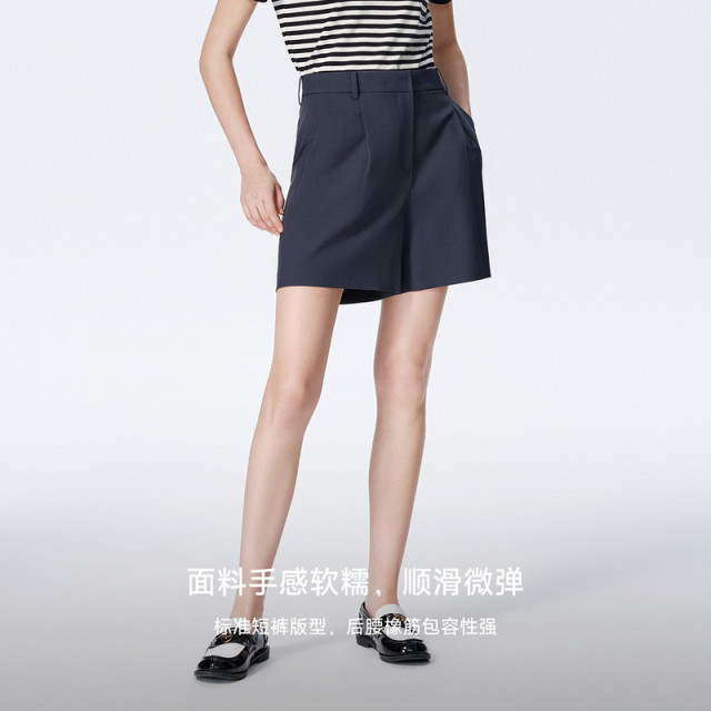 
PRICH simple loose casual pleated five-point pants summer style slimming wide-leg A-line thin shorts for women