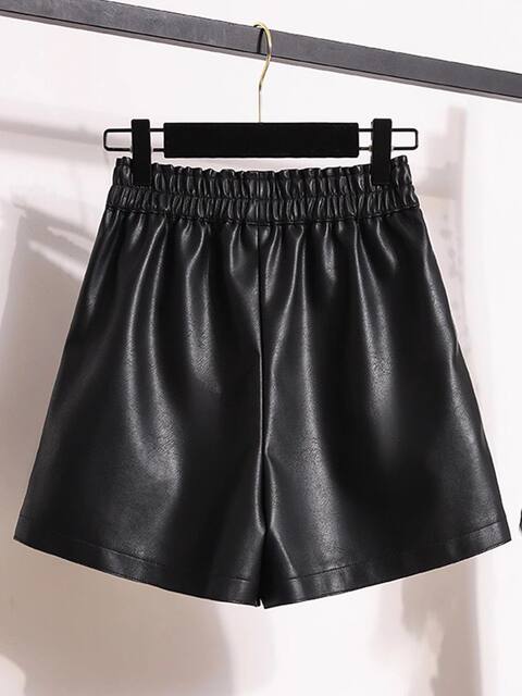Leather shorts for women 2024 spring and winter new style a-line wide-leg pants casual slimming loose versatile elastic waist PU leather pants