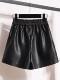 Leather shorts for women 2024 spring and winter new style a-line wide-leg pants casual slimming loose versatile elastic waist PU leather pants