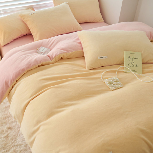 New winter milk velvet four-piece set, coral velvet bedding set, double-sided flannel quilt cover, thick velvet bed sheet set, three-piece set