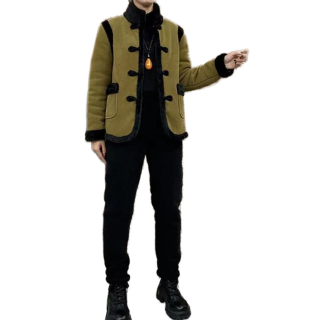 Chinese style disc button pajamas plus velvet thickening suit for women winter new coral velvet three-layer quilted outer two-piece set