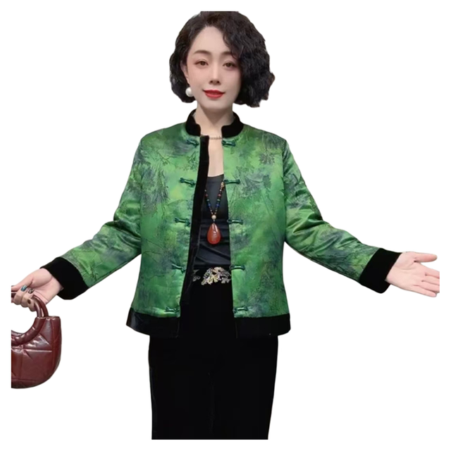 Chinese style national style retro plate buckle plus cotton thickened stand collar Tang suit cotton coat jacket winter new warm cotton jacket top