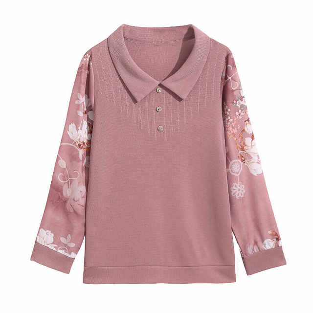 2025 Mom's new autumn clothing long-sleeved T-shirt pure cotton middle-aged and elderly fashionable bottoming shirt middle-aged women's top