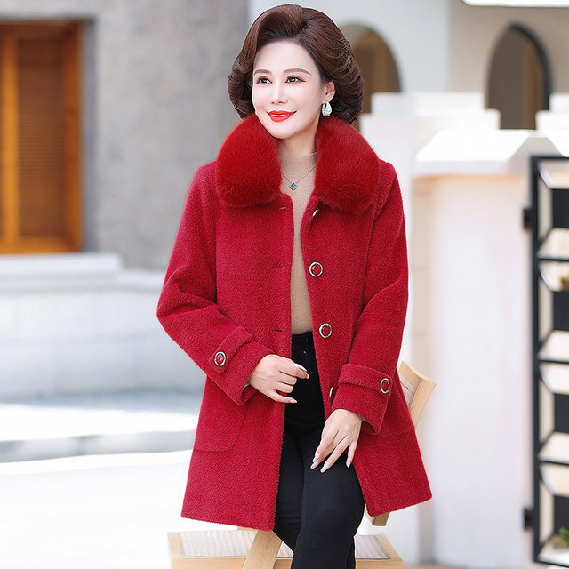 Mom Winter Winter Mink Velveted Set Women's Middle Middle -aged Middle -Elderly Middle -aged and Elderly Plus Deep Wool Woolen Coat