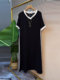 Fat sister 2-300Jin [Jin equals 0.5 kg] Extra large size loose belly slim and casual style summer short-sleeved V-neck long dress for women