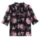 Mulberry silk ribbon leaf edge 7-quarter sleeve shirt 2025 new mother floral fashionable little shirt chiffon shirt top